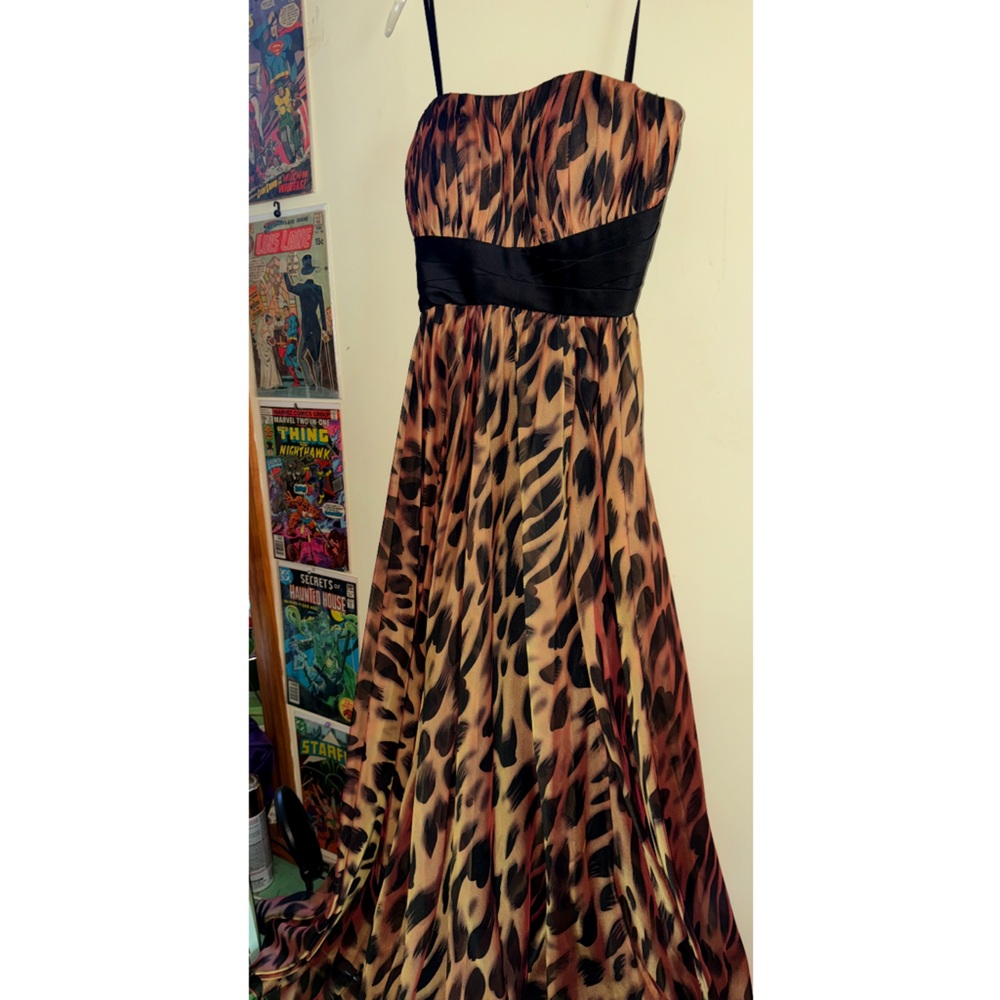 Nordstrom’s La Femme Animal  Print Color Changing Strapless Tube Top Prom Dress